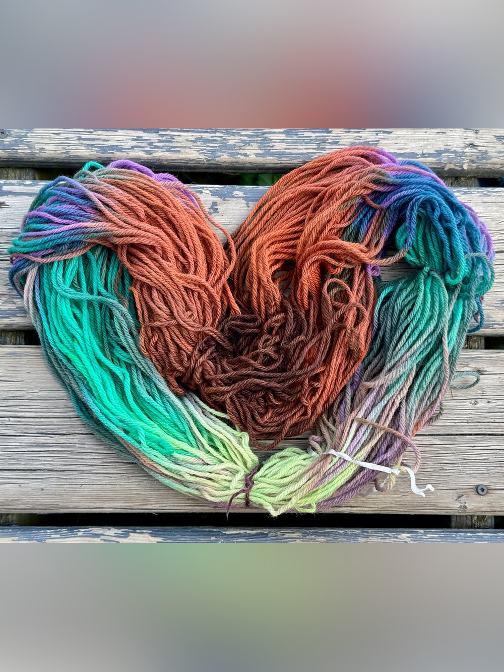 Blacklight Reactive Hand-Dyed Multicolor Yarn Skein in Teal, Rust & Purple